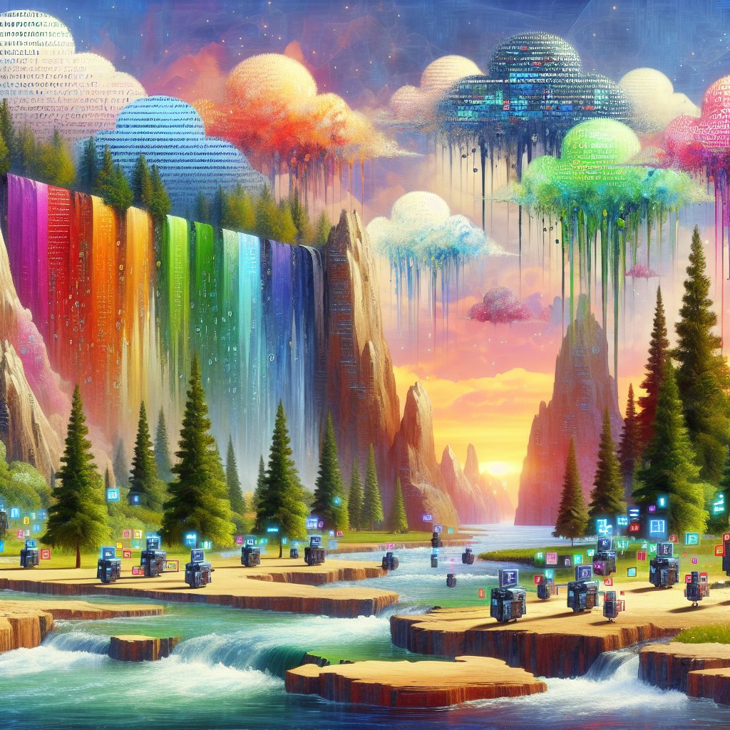 0xdevshm's tweet image. In a world where code grows on trees and rivers of binary flow, collaboration is key! Who knew programming could look this magical? Let's build our own whimsical landscapes, one line of code at a time! #TechArt #CodingMagic