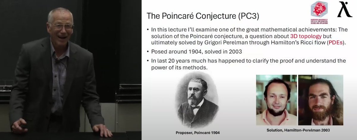 Saman_Habibi_E's tweet image. An amazing lecture for anyone who loves math! Fields Medalist Mike Freedman (known for his proof of the 4D Poincaré conjecture) talks about Perelman&apos;s proof of the 3D Poincaré conjecture at @HarvardMath University, @HarvardCMSA . Here’s the link: youtube.com/watch?v=60X5M1…