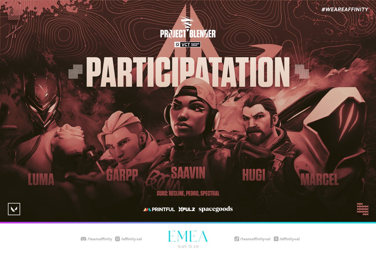 AffinityVAL's tweet image. 🚨 ANNOUNCEMENT 🚨

Our EMEA Main Roster will be participating in the upcoming @ProjectBlender_ qualifiers on Sunday!

Wish the boys some luck

(might bomb out game 1, who knows?)

#WeAreAffinity #VALORANT