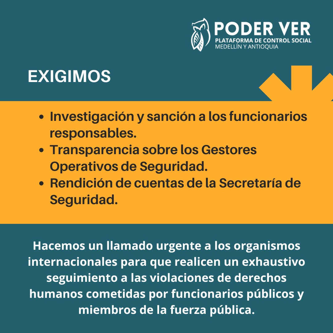 DiegoHD42501510's tweet photo. En Medellín, protestar no puede ser un riesgo.
El 7 de octubre, manifestantes y defensores DDHH fueron agredidos y amenazados
Desde Plataforma #PoderVer Exigimos verdad, sanciones y garantías
#LaProtestaEsUnDerecho #PoderVer #Medellín #ProtestarNoEsDelito
https://t.co/UnrjLenYaN https://t.co/SFfd4JvELq