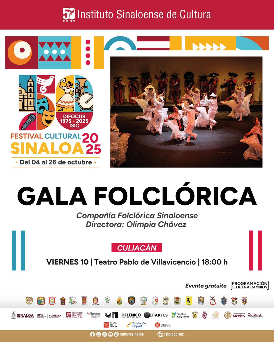 “Del Falsete al Taconazo”, gala de la Compañía Folclórica Sinaloense  📅 viernes 10 en #Culiacán
#FestivalCulturalSinaloa2025