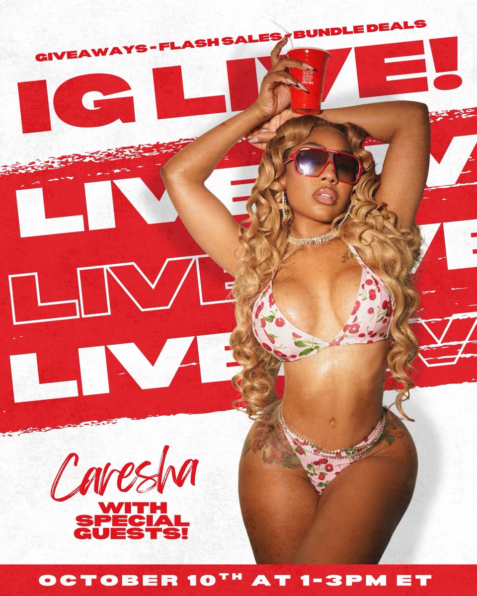 🔴LIVE - Tomorrow from 1-3PM! 
Join <a href="/YungMiami305/">Yung Miami</a> &amp; special guests for FUCK IT FRIDAY!🗣️ There will be #CareshaPlease giveaways, flash sales, bundle deals &amp; MORE!

You don’t wanna miss this one!👀
10.10.25 on Instagram!