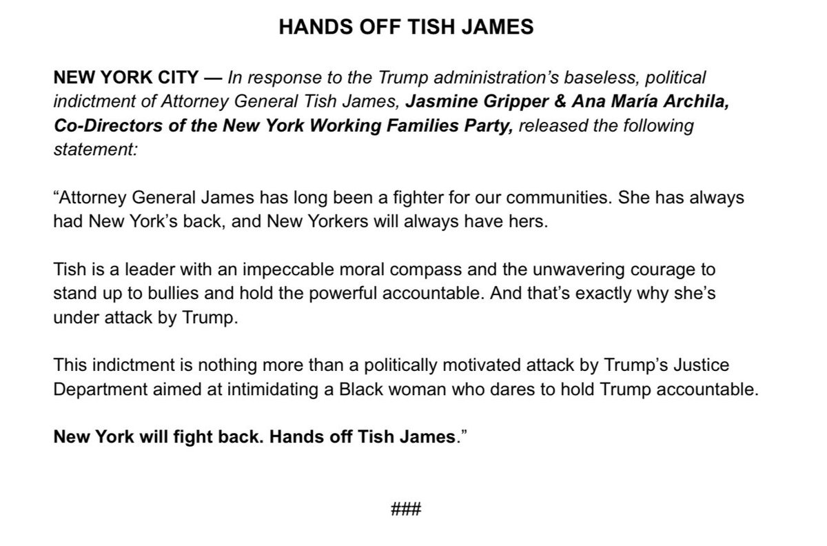 NYWFP's tweet image. HANDS OFF TISH JAMES.