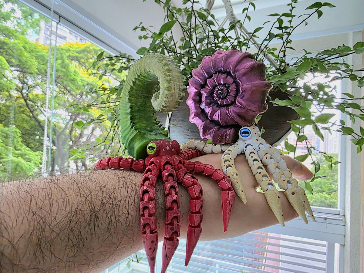 OrionSpacenoise's tweet photo. These two little guys are ready to shine straight from the Devonian, cheese and  guava, ammonites 3d printed and painted
#paleoart #amonite #Devonian #3dprint https://t.co/OIkuiqFD1o