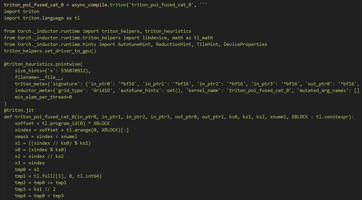 maharshii's tweet image. it is common knowledge but i absolutely love how torch compile is able to fuse separate function calls doing some elementwise ops into a single triton kernel. 

it&apos;s like witnessing magic. we don&apos;t appreciate torch compile enough.