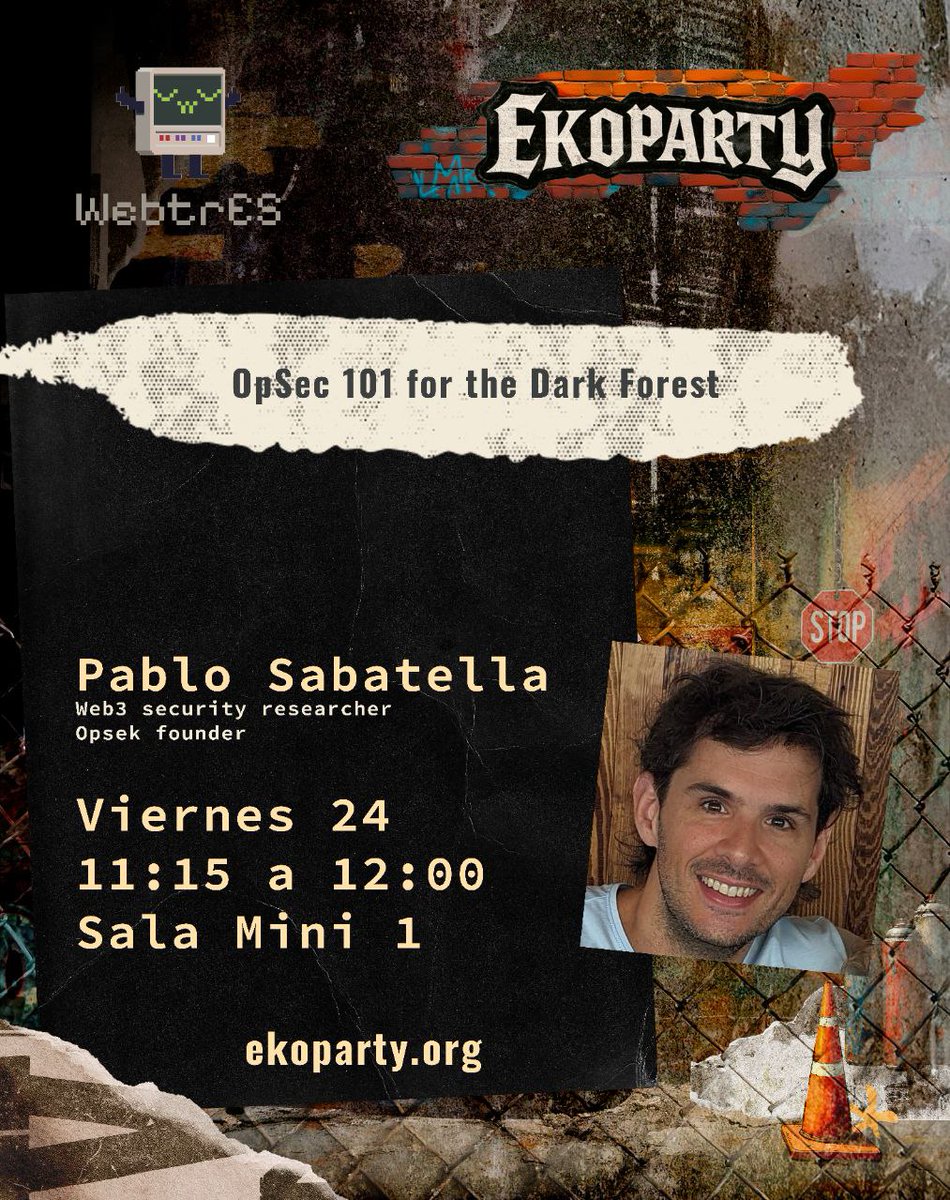 El viernes 24 de octubre voy a estar dando una nueva charla en la <a href="/ekoparty/">Ekoparty | Hacking everything</a>, dentro del village de los cracks de <a href="/webtresclub/">WebtrES</a>.
"OpSec 101 for the dark forest" 🥷