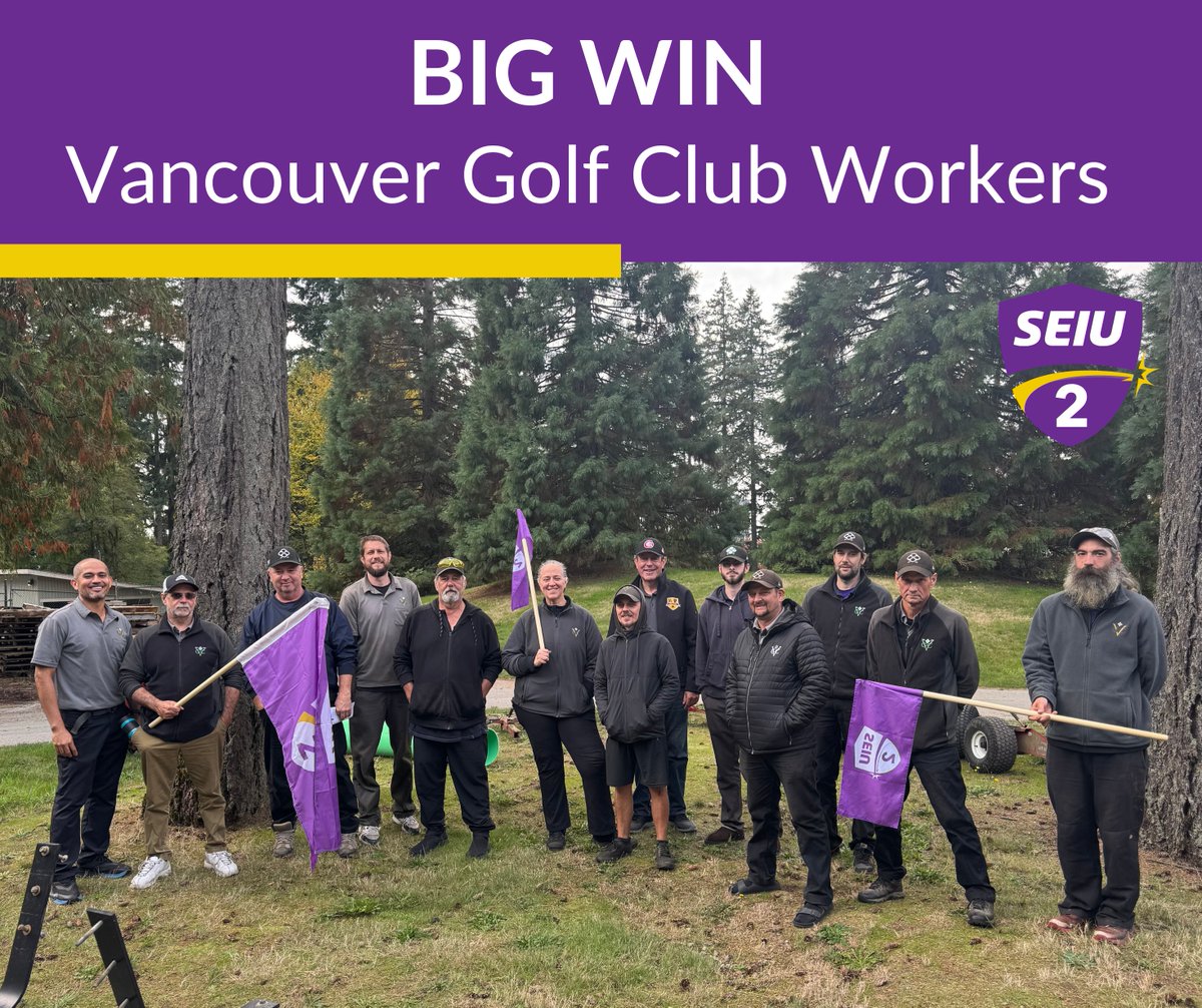We have a new Union contract at the Vancouver Golf Course! We work hard to keep golf courses clean, manicured, and safe for everyone who uses the space. We’ve secured fairer wages, 10 paid sick and personal days, a stronger WCB language, seniority rights and so much more! 🟪⛳️🟨