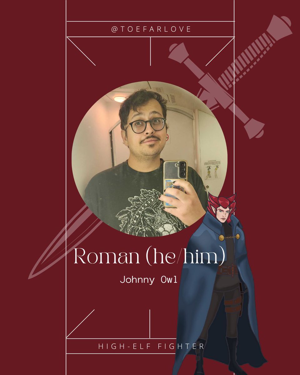 GoblinsnGirlies's tweet photo. Meet the Players: Roman

It's me, yah boy ToeFar/Johnny Owl

Find me here:
Twitch: @ toefarlove
YouTube: @ toefarlove

 🦉 Let's take flight with G&amp;G!🦉 

#GoblinsAndGirlies #NewPodcast #PodcastLaunch #FantasyPodcast #DungeonsandDragons #DnD #GoblinsandGirlies https://t.co/sLGZTbtYi8