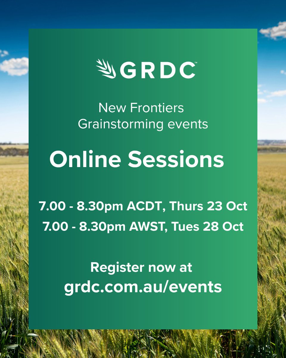 ⚠️ IMPORTANT UPDATE - New Frontiers Grainstorming events ⚠️

We've listened to grower feedback and postponed our Bendigo &amp; Wagga #Grainstorming F2F events. Two online events are scheduled for 23 and 28 October. Additional face-to-face events are planned for 2026.

💻 Online Event