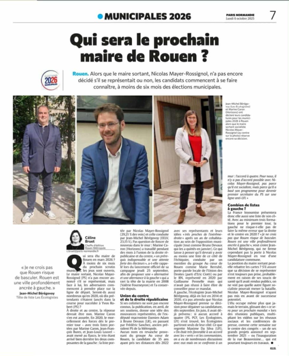 Qui sera le prochain maire de Rouen ?
Dans cet article, largement focalisé sur la gauche et l’extrême-gauche rouennaises, le reste est un Gloubi-boulga de la macronie, LR, ancien PS…
Aucune mention n’est faite à Frédéric Mazier, candidat de Reconquête! et d’une union des droites