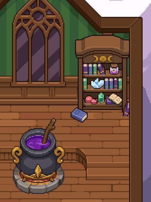 No , I did not forget to draw this pasts days! I’ve added eye in a jar + books + crystals based on your suggestions! 

Lmk what else should I add to this room ✨

#pixelart #inktober