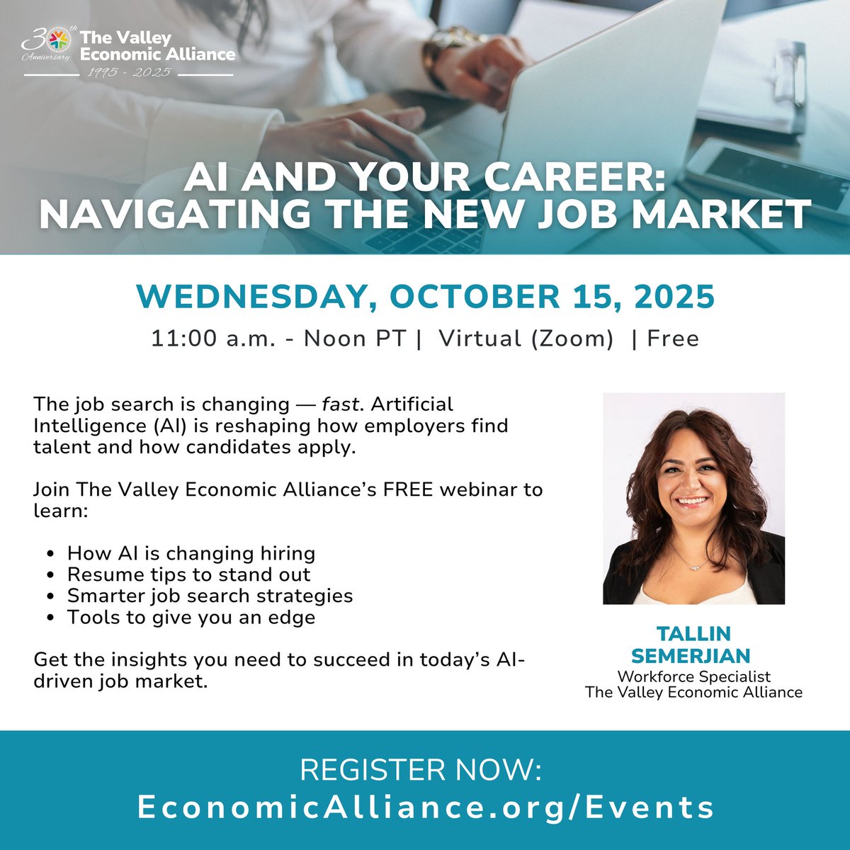 🚀 Ready to navigate the AI-powered job market? Join us for a free webinar on 10/15 w/ talent expert Tallin Semerjian. Learn strategies to shine &amp; stay competitive! 
Register: thevalley.networkforgood.com/events/92581-a…

#TalentConnect #CareerGrowth