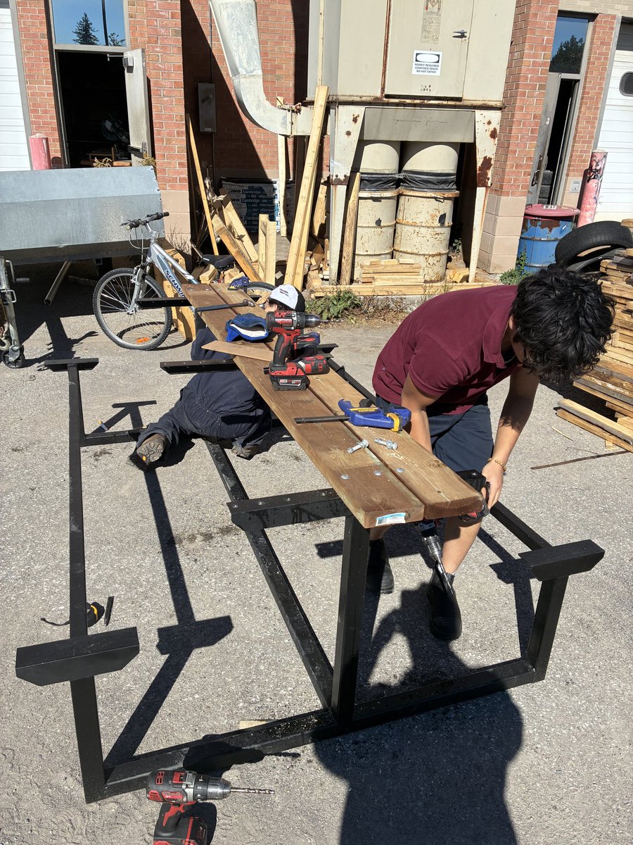 Here’s some of our <a href="/StPeterCSS/">St. Peter's C.S.S.</a> Dual Credit Manufacturing students working on picnic tables for their <a href="/PVNCCDSB/">PVNC Catholic</a> Elementary schools. A great project for learning about design, Pythagorean theorem and using our God given gifts and talents to serve our community!