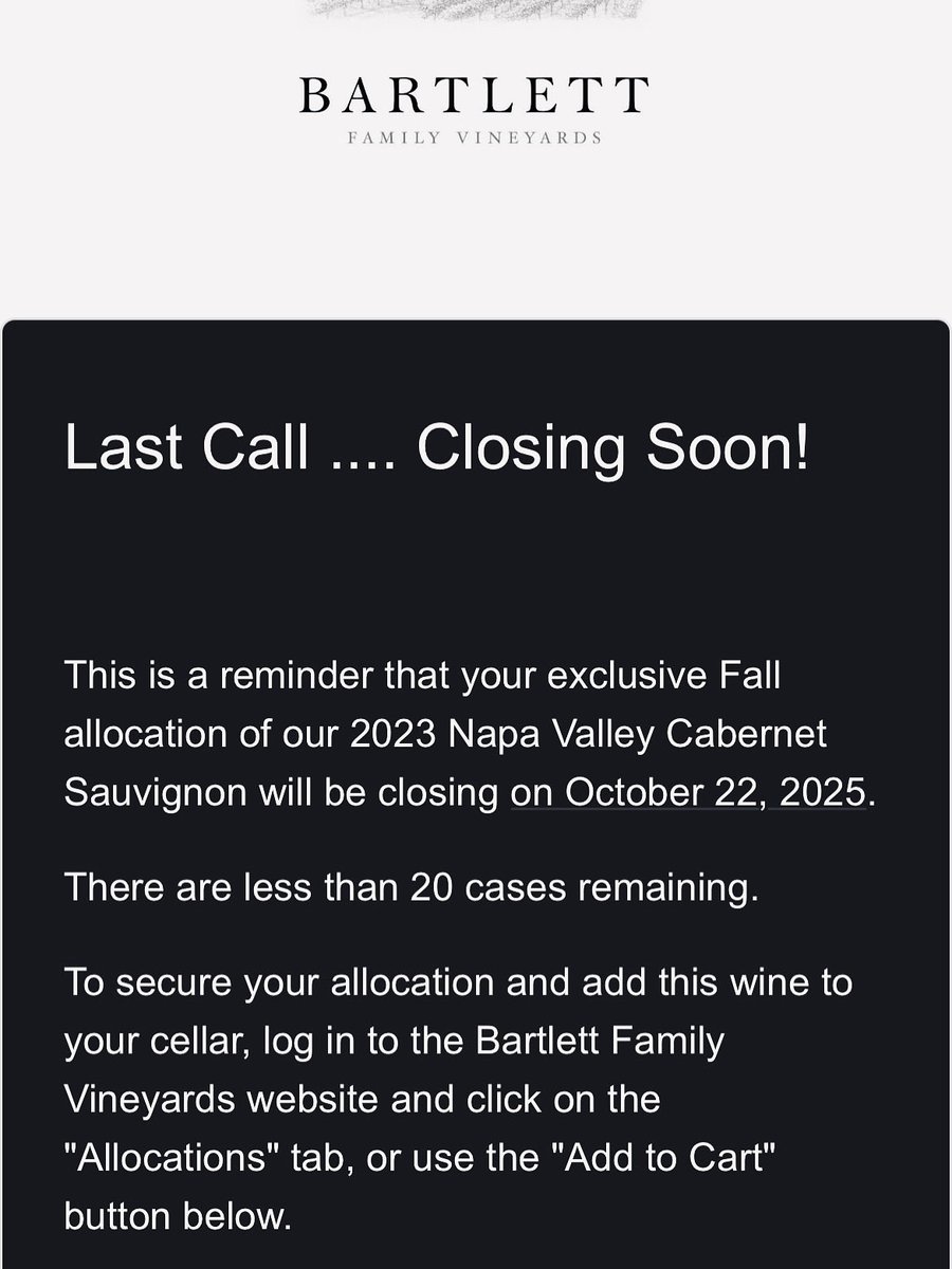 Last call……

We have less than 20 cases remaining! If you haven’t secured your allocation yet, don’t miss out! #NapaValley #Wine