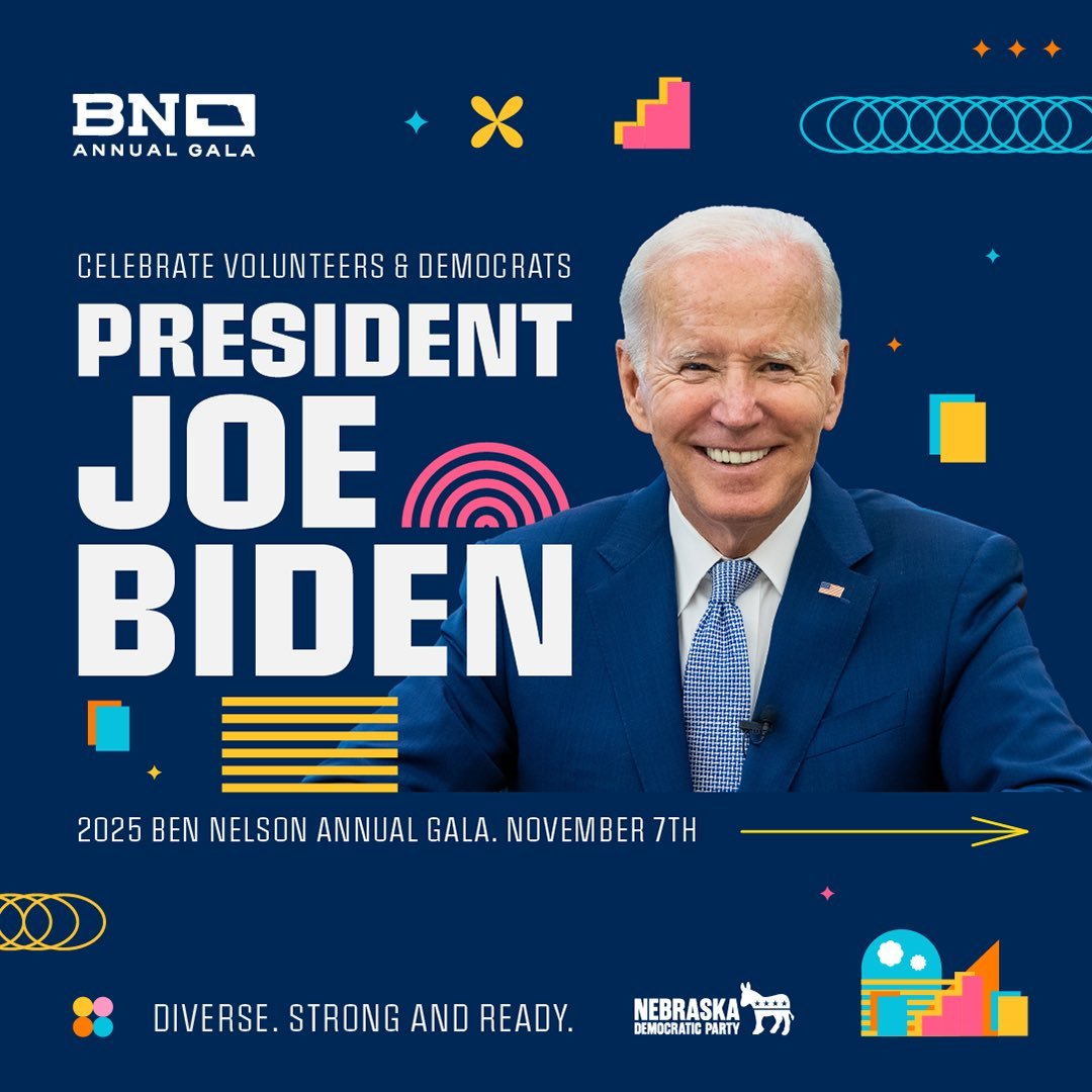 President Biden will deliver a speech at Ben Nelson Annual Gala, Democratic Party fundraising event, alongside Governor of Kentucky Andy Beshear on November 7, 2025 in Omaha, NE.
