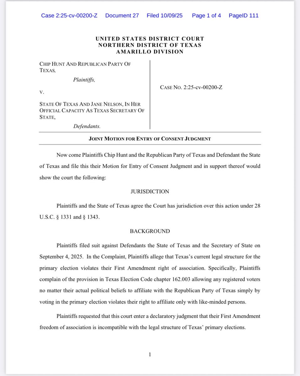 cbs11jack's tweet image. NEW: @KenPaxtonTX & @TexasGOP file joint motion in support of allowing the state party to close its primaries. The GOP sued the state of Texas claiming its violating the First Amendment right of association. @CBSNewsTexas