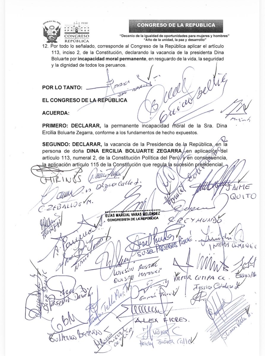 Ingresó a trámite una tercera moción de vacancia presidencial contra Dina Boluarte.