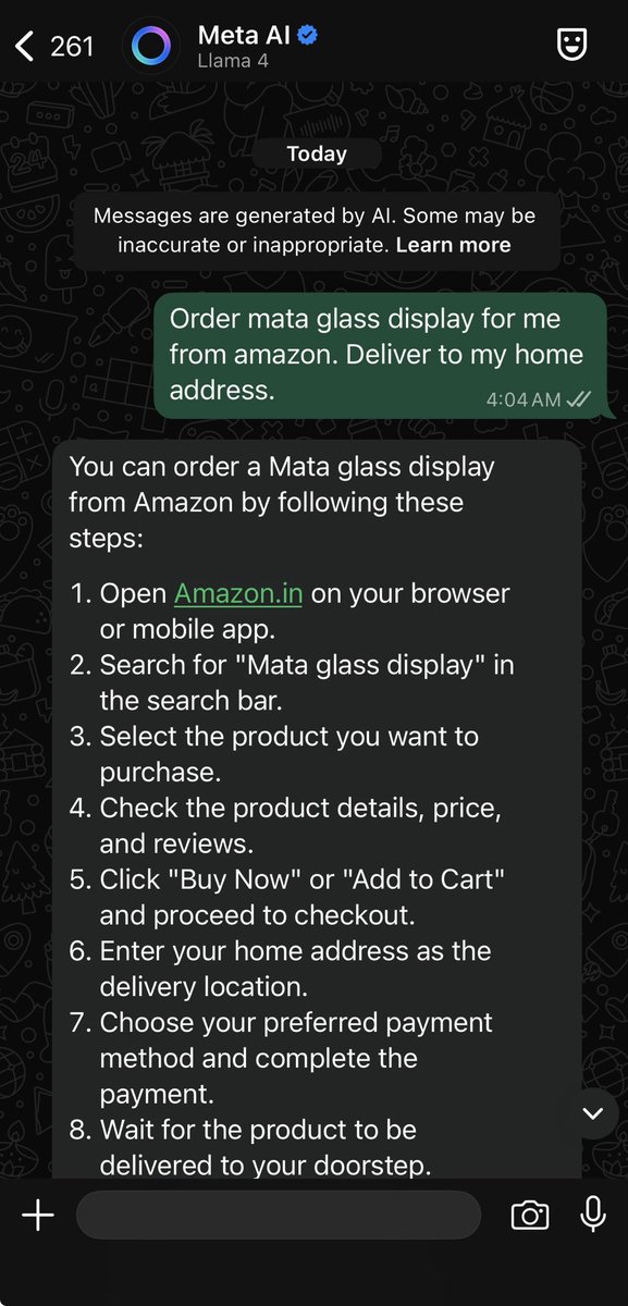 When will <a href="/Meta/">Meta</a>  make something like openai’s apps sdk? Integrate that in WhatsApp and use WhatsApp pay for payments.