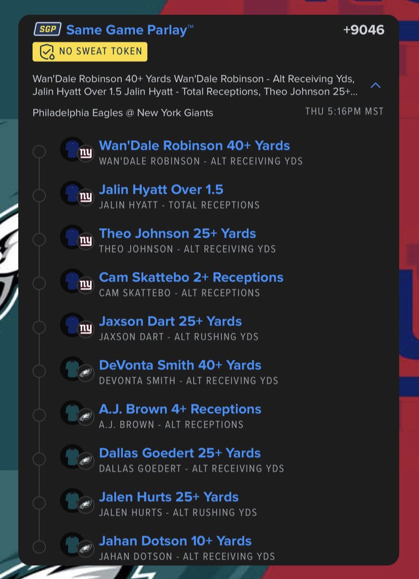 winwithwavey's tweet image. Eagles vs Giants +9046

BTA… you have 90 minutes to lock this in 👀