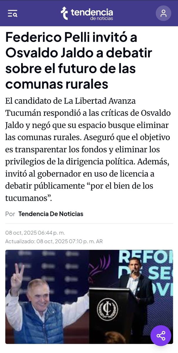 Lo dije siempre, las comunas rurales rurales son una estructura inútil y hay que eliminarlas. Son 93 y ahí está la plata de todos los tucumanos.

Ahora hay quienes se asustan, y se desdicen. No es momento de especular electoralmente. Hay que eliminar las comunas rurales, a toda