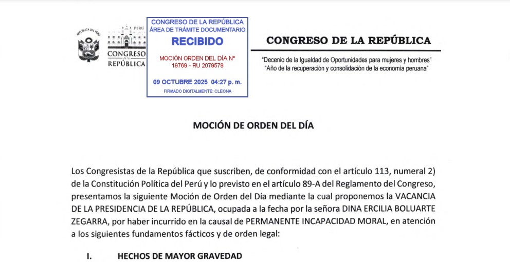 Estas son las cuatro mociones que pesan contra la jefa del Estado a raíz de la crisis de inseguridad. Suman más de 100 los votos entre las bancadas que se han mostrado a favor de respaldar la vacancia de Boluarte. <a href="/Politica_ECpe/">Política El Comercio</a>