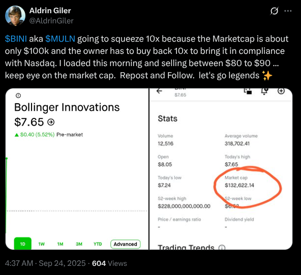 And now all the pumpers are seeking to cast blame after being complicit in the $BINI $MULN scam. <a href="/AldrinGiler/">Aldrin Giler</a> was pumping and calling "bottoms" for well over a year, starting back when the SP was over the equivalent of $5 BILLION per share.
