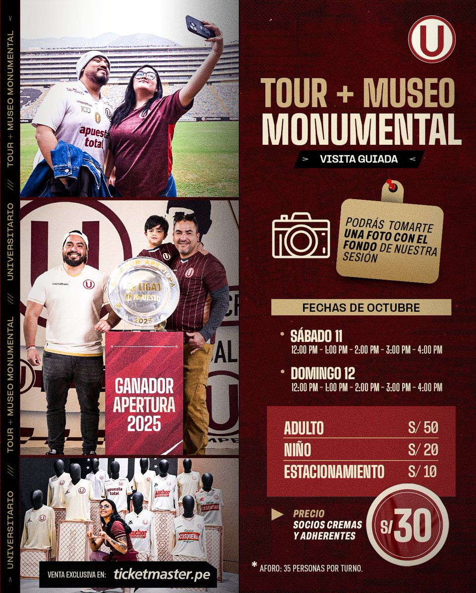 𝗢𝗖𝗧Ⓤ𝗕𝗥𝗘 𝗗𝗘 𝗚𝗔𝗥𝗥𝗔, 𝗛𝗜𝗦𝗧𝗢𝗥𝗜𝗔 𝗬 𝗙𝗘 💛

Ven a la casa del más campeón del Perú y disfruta del Tour + Museo Monumental.

🎟️ Adquiere tus entradas aquí ▶️ bit.ly/3IH2mn0

#LaGarraDelÚnicoGrande