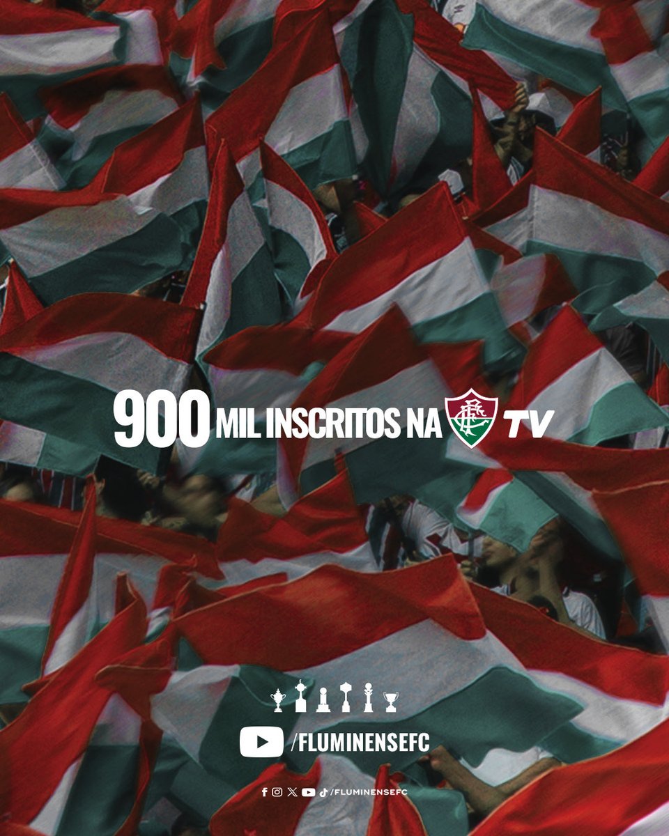FluminenseFC's tweet image. 9️⃣0️⃣0️⃣ MIL INSCRITOS NA #FLUTV! 

Atingimos mais um número importante! Obrigado torcida Tricolor e rumo ao milhão! ❤️💚

Inscreva-se em youtube.com/fluminensefc!