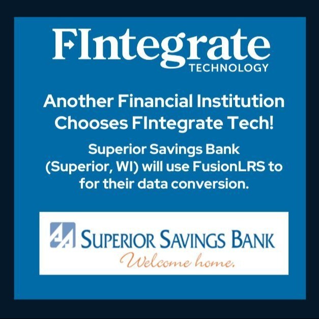 FintegrateT's tweet image. We're excited to welcome Superior Savings Bank to the FIntegrate family! This $85MM bank headquartered in Superior, WI has chosen FIntegrate Tech to perform their #dataconversion as they transition to our partner DCI for core processing.
hubs.ly/Q03N0Zg90