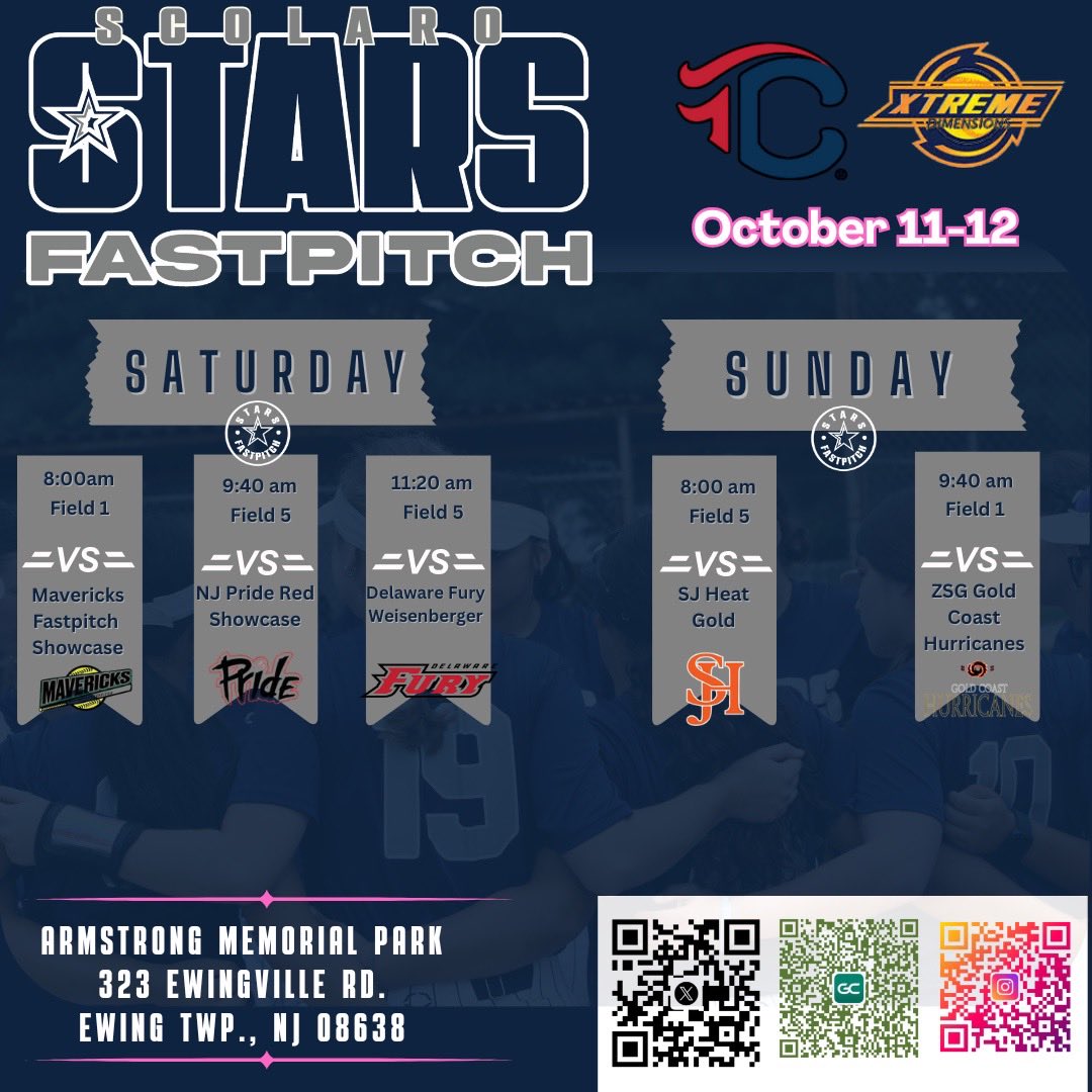 Ready to get out on the field this weekend in Ewing NJ! Here is my teams schedule ⬇️

<a href="/stars_FPNJ/">NJStarsFastpitch</a> <a href="/SBCoachFricke/">Coach Bill Fricke</a> <a href="/starsnationalfp/">Stars Organization</a>