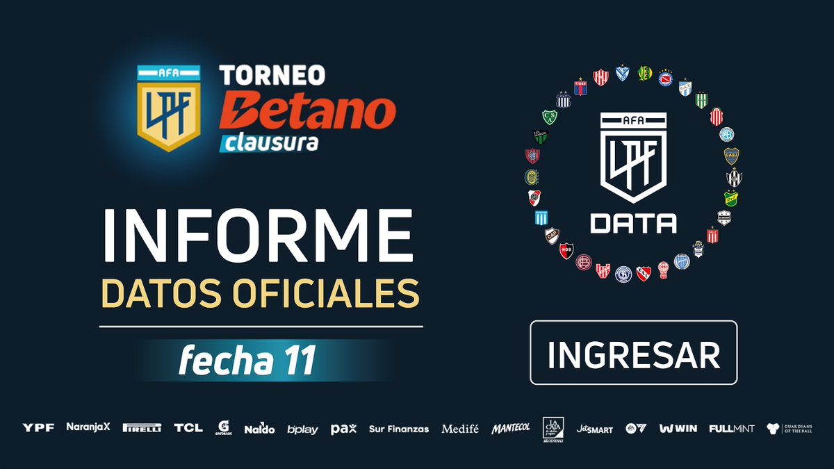LPFData's tweet image. Les compartimos el informe estadístico de la #Fecha11 del #TorneoBetano Clausura 2025 🏆.
bit.ly/3WxBjxu
#LPFData