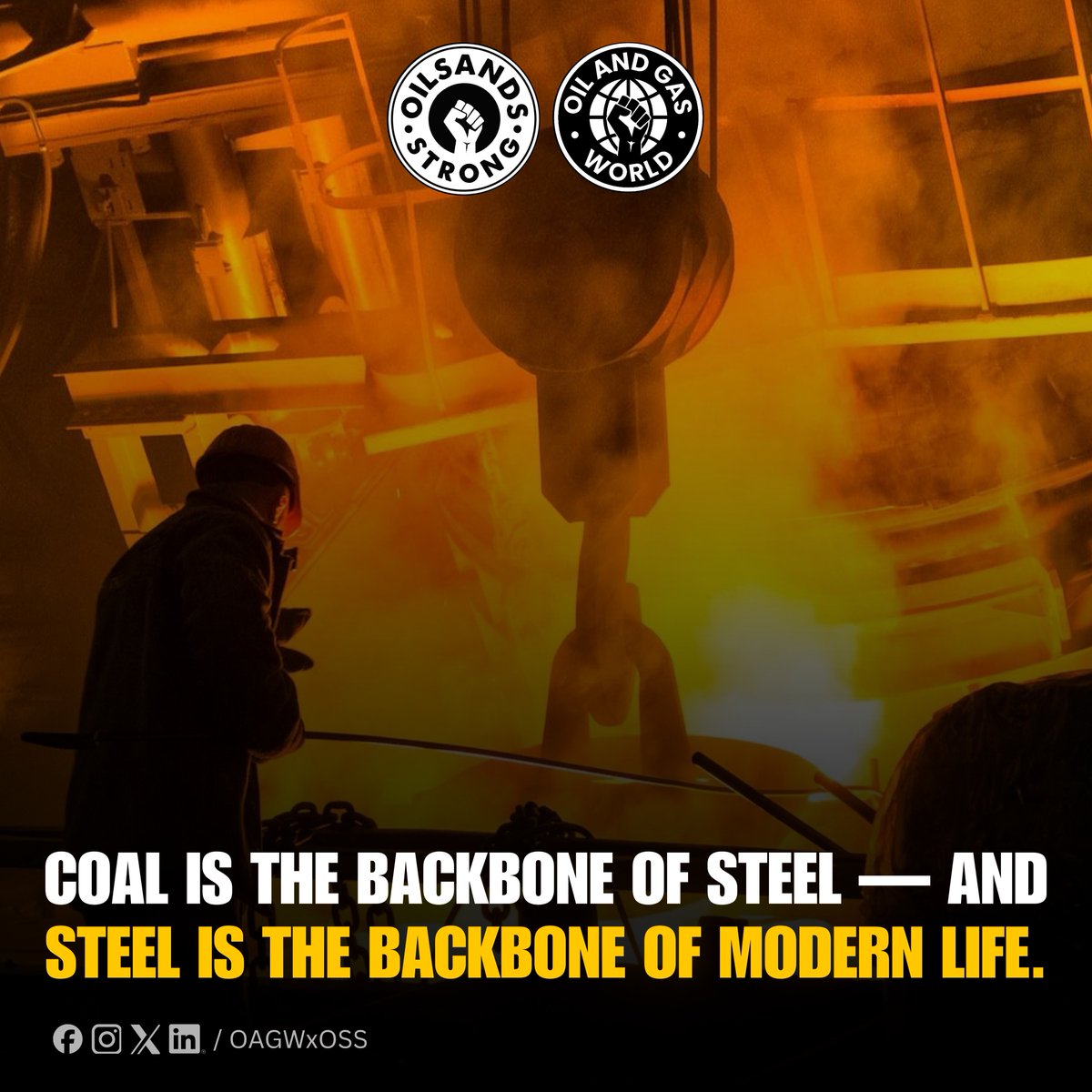 OilSandsStrong's tweet image. No coal, no steel. No steel, no progress. 🏗 From bridges to skyscrapers, Canadian coal powers the world’s growth. 

#EnergyMatters #PoweringProgress
