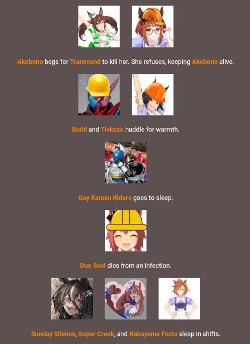 Transcend shows mercy to Akebono.

Grease and I are snuggling together 🥹

Duo Svol must've gotten a really bad infection.