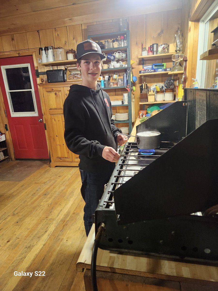 Sundown on the Algonquin Dome,  with grandson Conlan inside EdgeOfAlgonquin camp preparing supper. +4C and very quiet at 7pm.