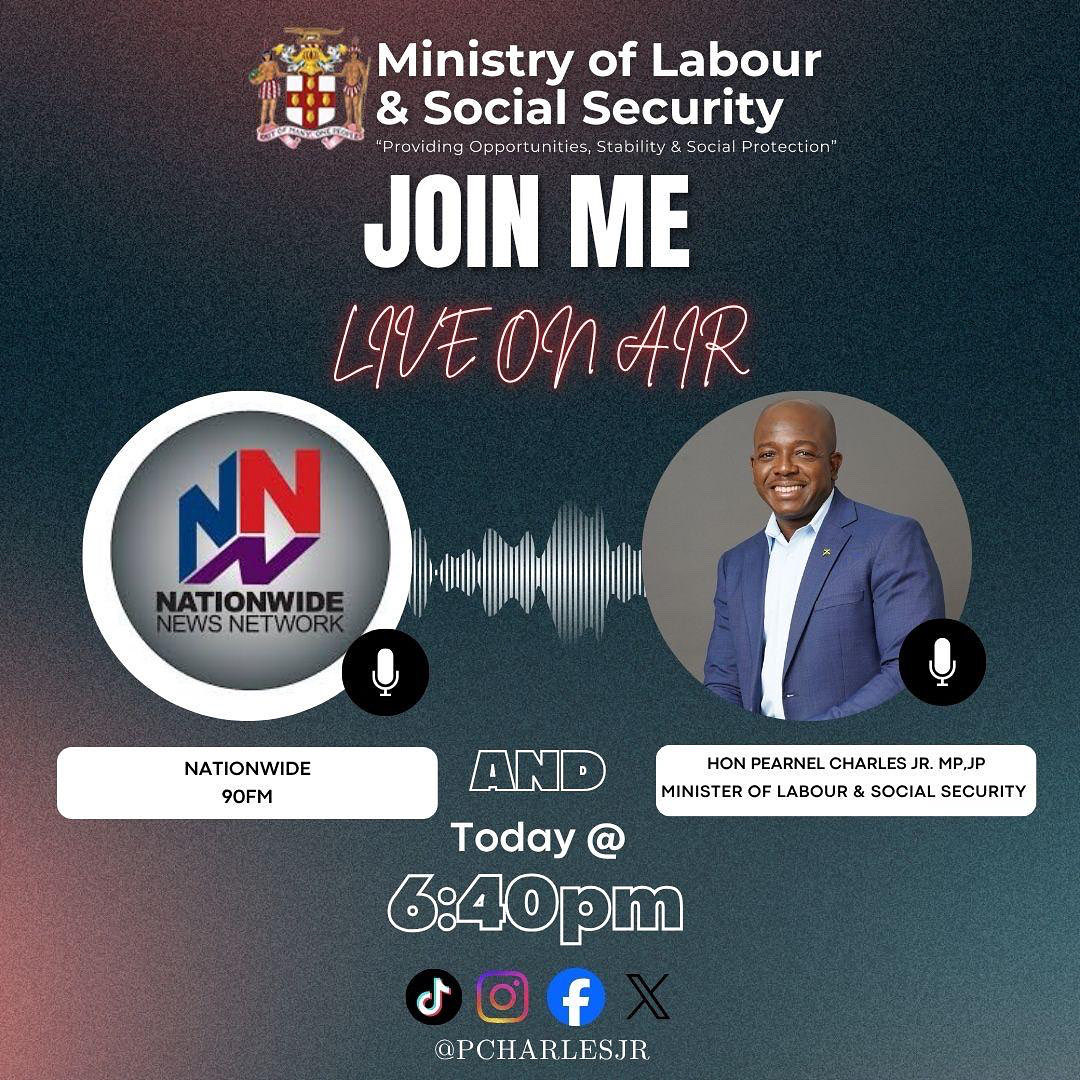 pcharlesjr's tweet image. Tune in at 6:40 PM on @NationwideRadio 🇯🇲
We’re talking about creating opportunities, strengthening stability, and expanding social protection for all Jamaicans. 
#MLSS #PearnelCharlesJr #NationwideNewsNetwork #Jamaica #SocialProtection #Leadership #PCJRLIVE