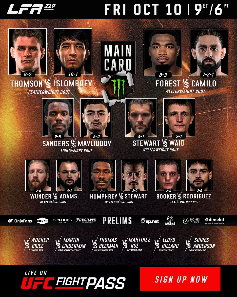 LFAfighting's tweet photo. #LFA219 Face Off โ๏ธ
๐ #LFA219 ๐๏ธ 10/10
๐@FMBankArena
๐ฒ Live on @UFCFightPass
Free Prelims on LFA YouTube Channel #LFAFightNetwork
Get your tickets now ๐๏ธ: https://t.co/fAFhx0Omti https://t.co/5Ycambh7al
