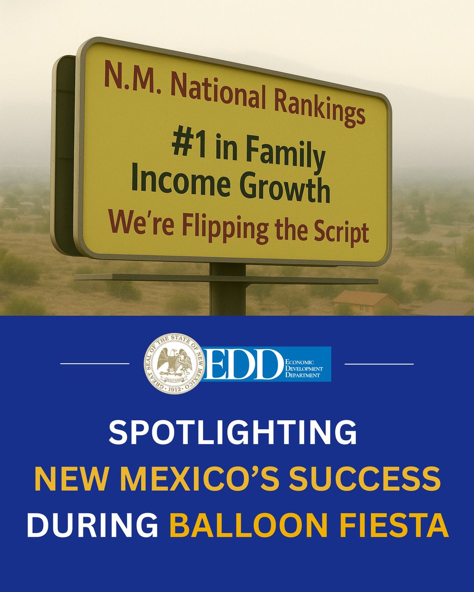 NMecondev's tweet image. Another day, another reason to celebrate New Mexico! 

New Mexico is #1 in the nation for family income growth and #3 for household income growth. 

Opportunity continues to grow across our state, and our families are the ones benefitting. 
#BraggingRights #FlipTheScript