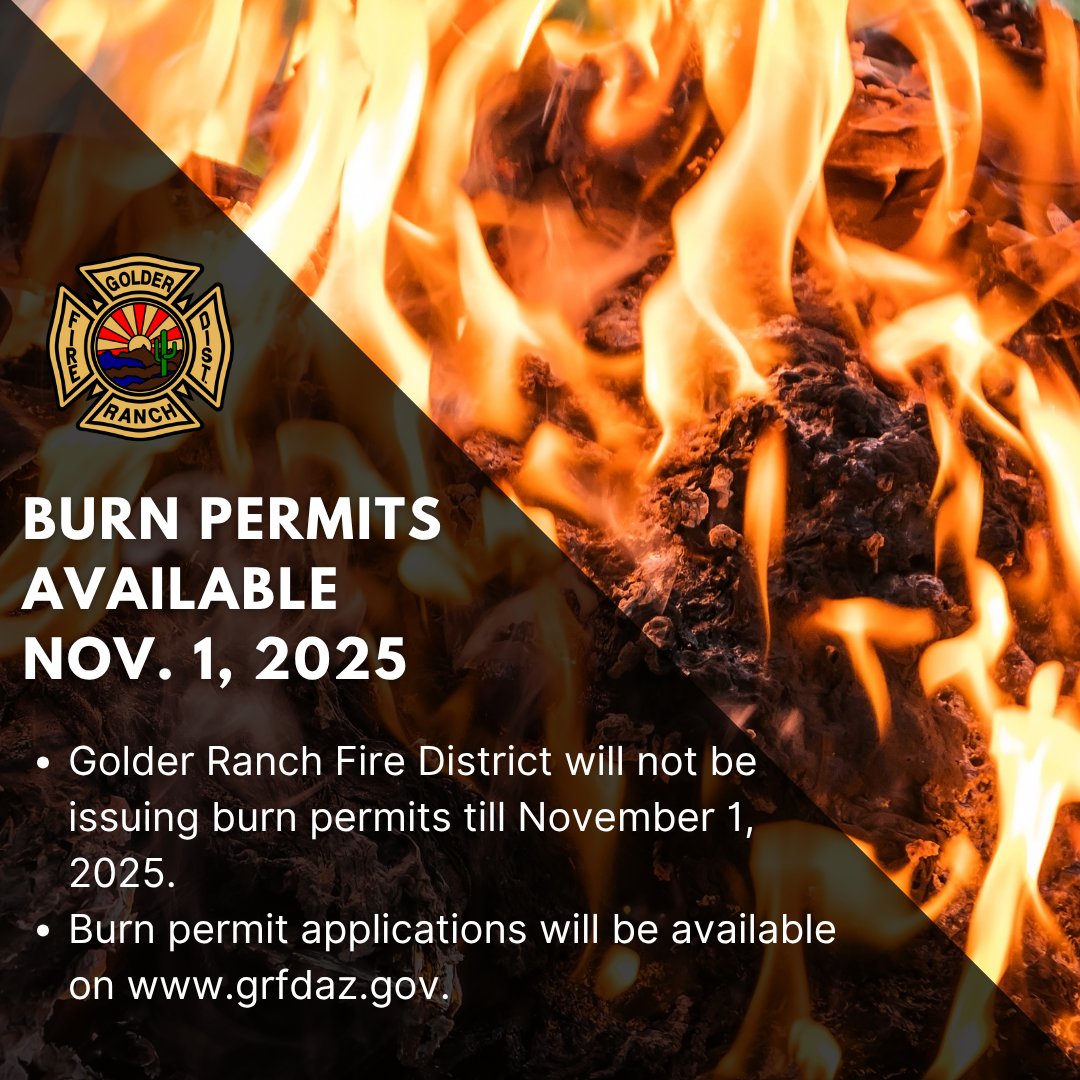 Please note a date change➡️burn permits will now be available starting November 1, 2025. We appreciate your understanding. Burn permit applications will be available at grfdaz.gov. #fire #prevention