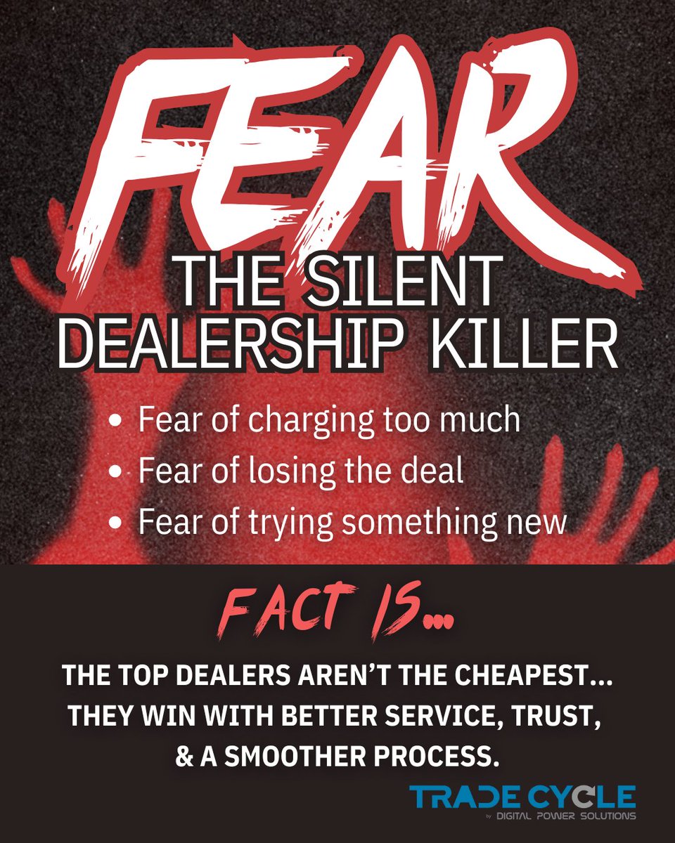 What’s holding dealerships back?
It’s fear. Fear of charging too much, losing a deal or of trying something new.

It’s not about being cheapest. It’s about service, trust, and simplicity.

#PowersportsDealers #RVDealers #MarineDealers #MotorcycleDealers #BoatDealers