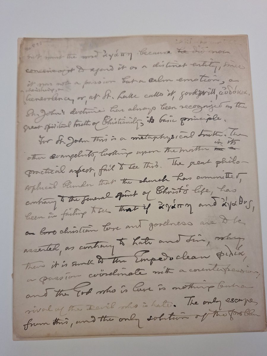 "Agape [#love] is a distinct entity, since it is not a passion but a calm emotion, a cherishing, a benevolence or, as St. Luke calls it, a good will" --C.S. #Peirce, Ms 890 <a href="/HoughtonLib/">Houghton Library</a> #AmericanPhilosophy