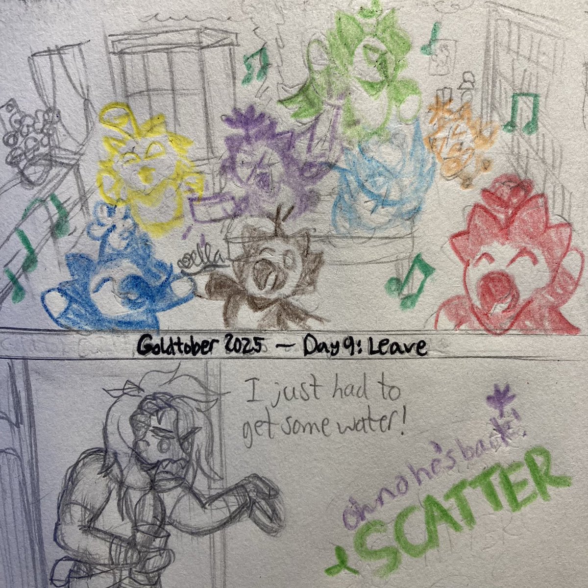 PinheadtheBella's tweet image. DAY 9: Leave
Gibby can’t leave us for 10 seconds without a random dance party happening behind his back #Goldtober2025 #GBArt