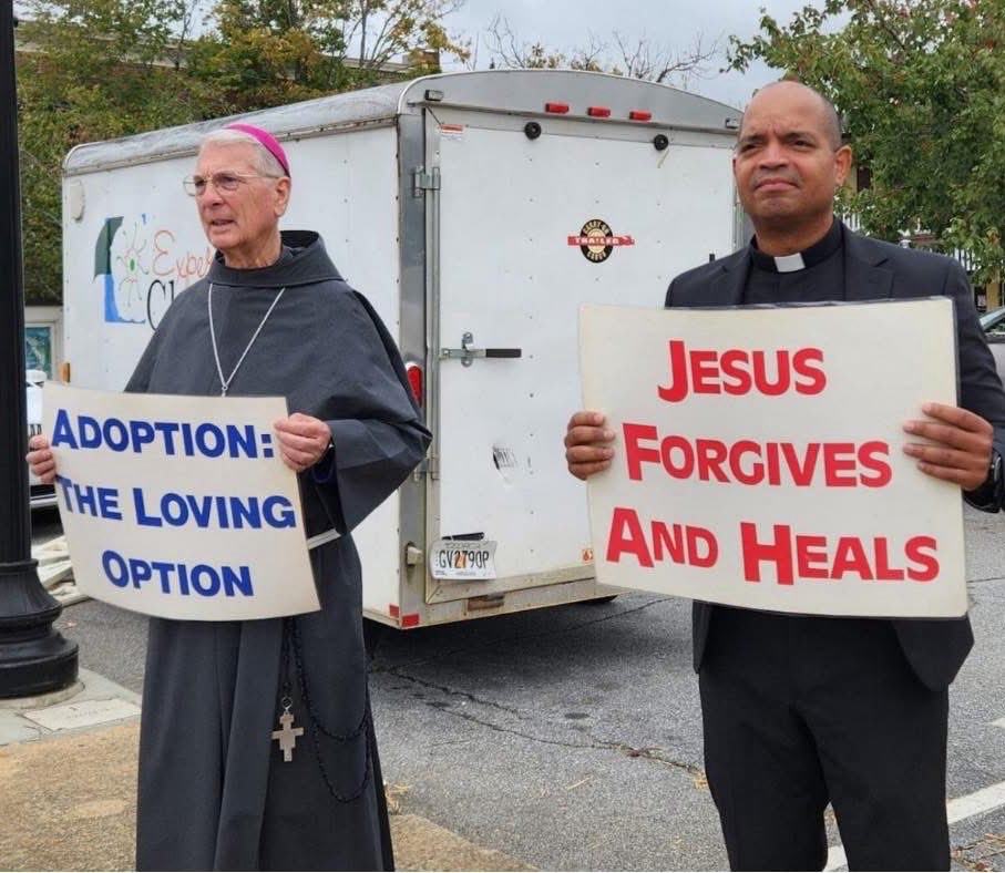 On the streets, Atlanta Archbishop Gregory Hartmayer and a local priest promote adoption as a powerful witness for life.

Image: Archbishop Gregory Hartmayer