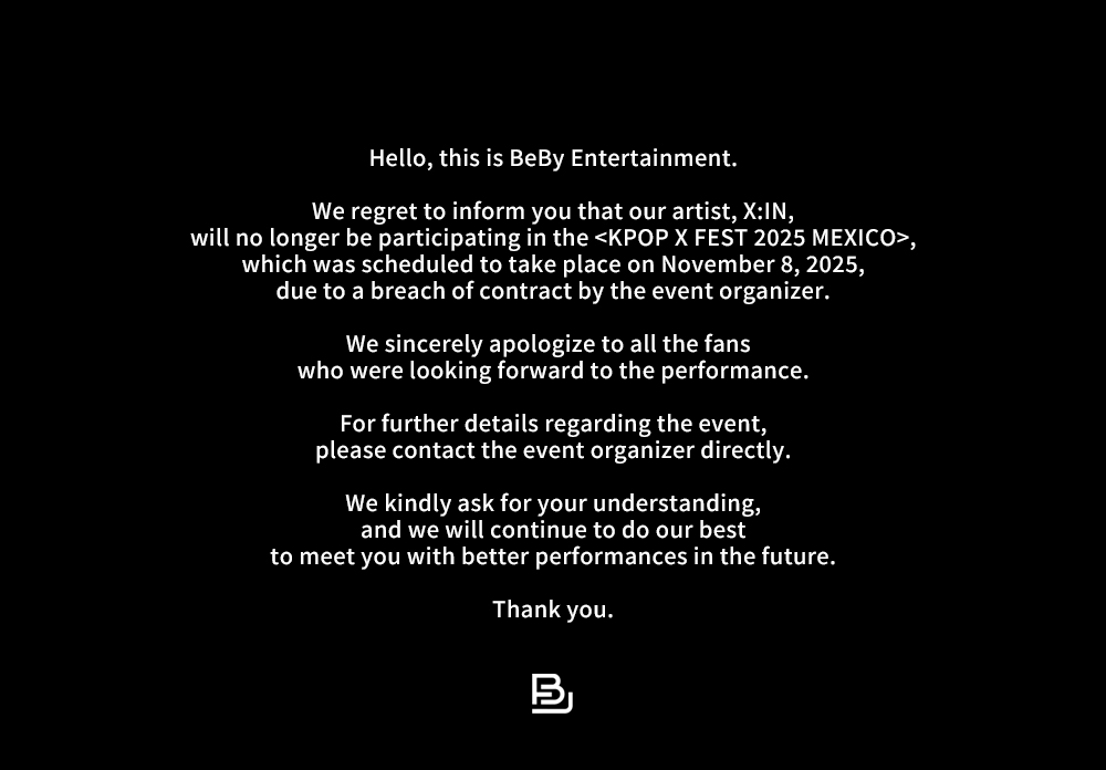 BeByent's tweet photo. [안내]

X:IN(엑신) KPOP X FEST 2025 멕시코 불참 안내드립니다. https://t.co/eHo09pUNR1