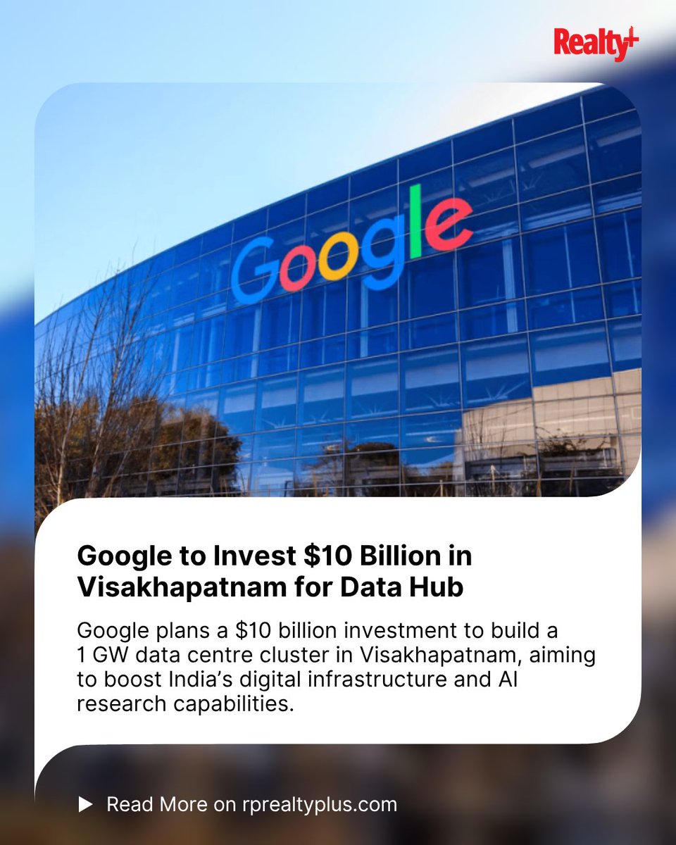 RPRealtyPlus's tweet image. Google is investing $10B in Visakhapatnam to build a massive data hub, transforming the region into a tech powerhouse.

Read more: rprealtyplus.com/news-views/goo…

#GoogleIndia #DataHub #Visakhapatnam #DigitalInfrastructure #AIInnovation #TechInvestment #FutureOfTech #RealEstateImpact