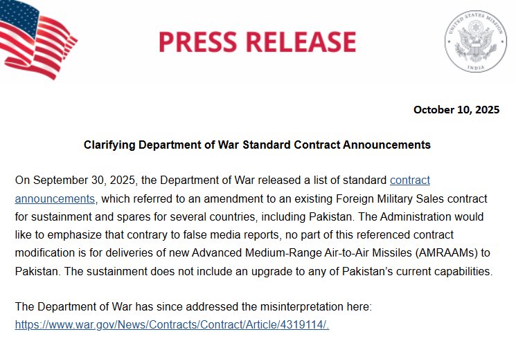 amrit_palsingh's tweet image. No new AMRAAMs missiles for Pakistan Air force, says U.S. Department of War.