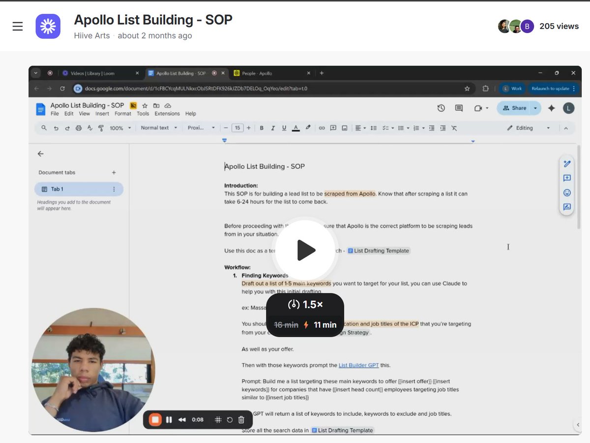 LAST TIME, the video I filmed for my hires to build, scrape and buy Apollo leads for $1.50 per 1,000

16 mins going through a step-by-step google doc walkthrough.

Like, Comment "1" and Repost - I will DM you the loom link.