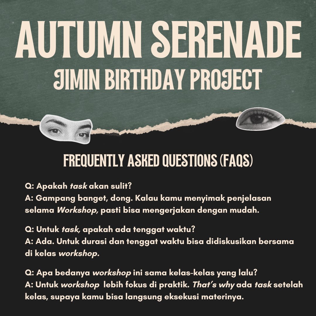 BangsalAksara's tweet photo. ✨FAQs Autumn Serenade✨

Punya pertanyaan tentang Workshop kepenulisan di project Autumn Serenade? Cek poster ini! 😍
Siapa tau sudah terjawab di sini 😘

Tapi kalau ada pertanyaan lain, komen aja, ya! Biar bisa admin jawab di quote, dan bisa dibaca teman-teman lain 💜 https://t.co/ACgDZIjTMc