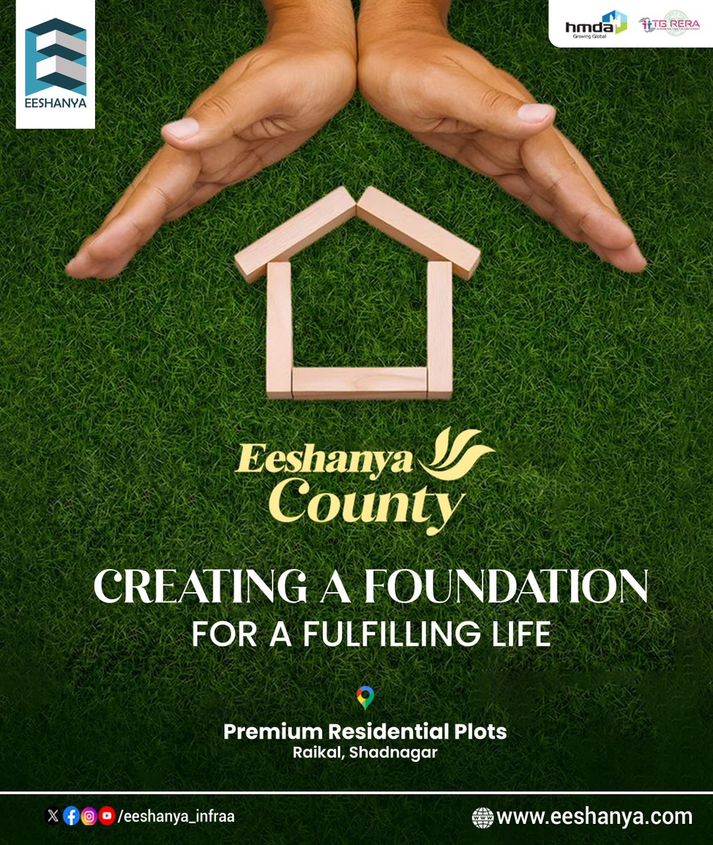 Eeshanya_'s tweet image. 🏡 Creating a foundation for a fulfilling life — only at Eeshanya County.
Where every plot is designed for family comfort, smart investment, and lasting happiness. 🌿
📍 Raikal, Shadnagar | HMDA &amp;amp; RERA Approved
🌐 eeshanya.com
#EeshanyaCounty #ShadnagarPlots