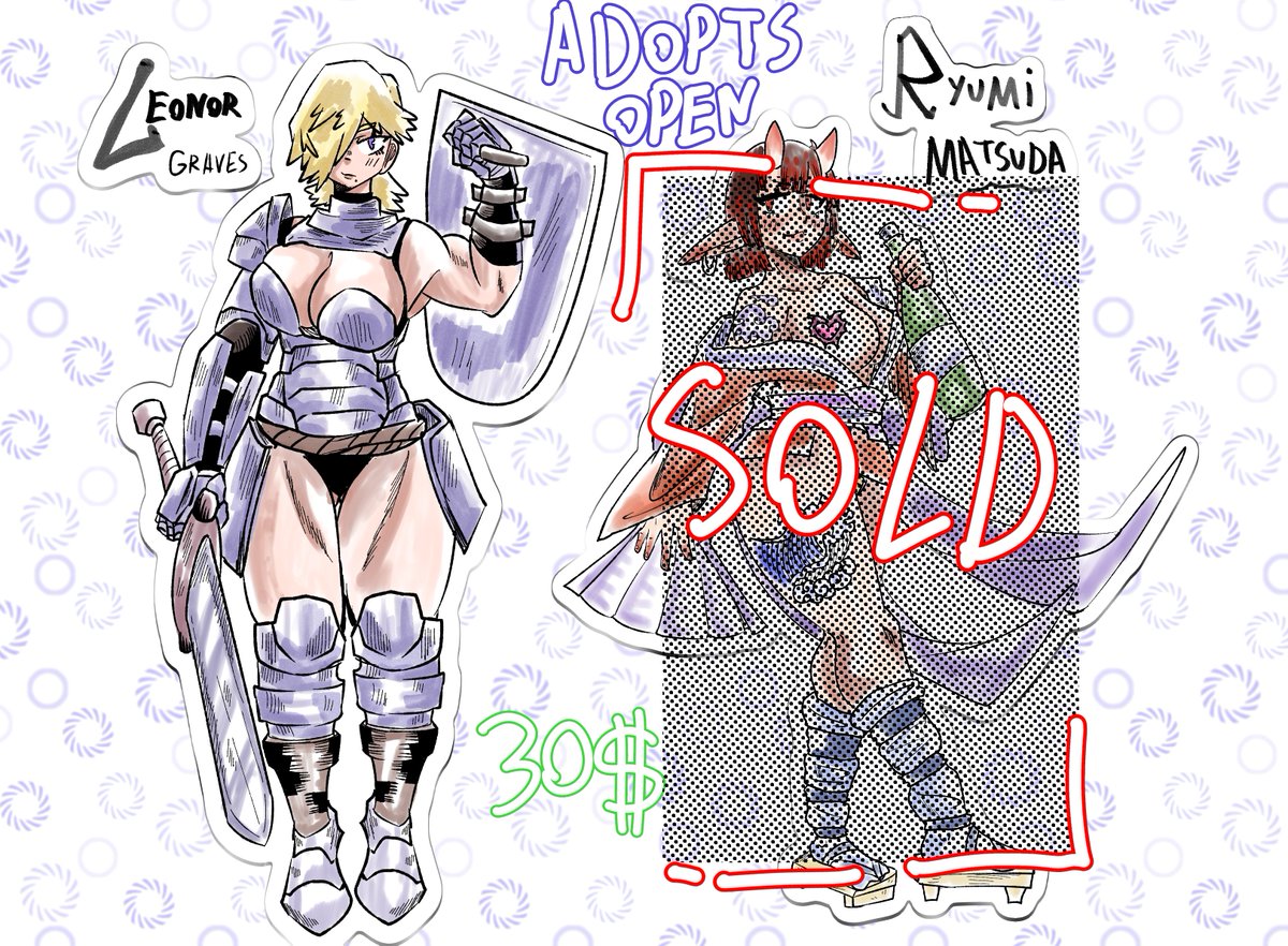 only 1 left!! hurry up and buy it
sold to <a href="/The_Hedge_00/">Hedge🔞</a> thank you!
#adopts #oc #characterdesign #art