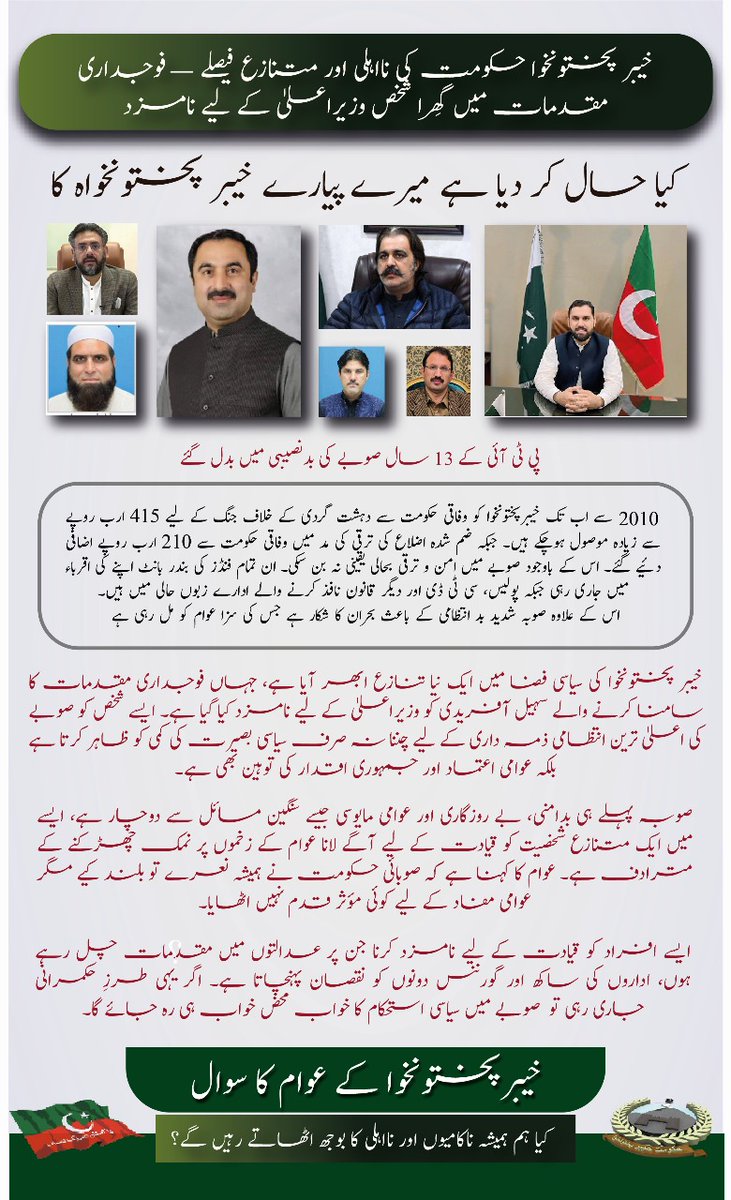 NaghmaTaji18784's tweet image. خیبر پختونخوا حکومت کی نااہلی اور متنازع فیصلے جاری، فوجداری مقدمات میں ملوث شخص کو وزیراعلیٰ کے لیے نامزد کر دیا گیا ! کیا نیا بحران جنم لینے والا ہے؟
#KPK #politics #PTI #sstvi #viral #GMMTVFANIVAL #LingOrm #Crypto